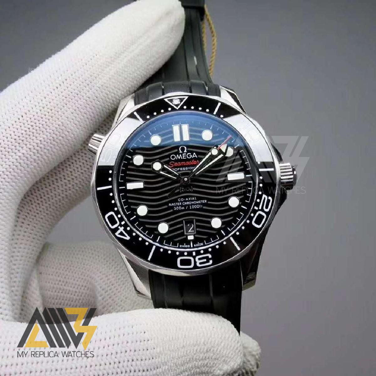 Seamaster Diver 300m 210.32.42.20.01.001 42mm Beselworld 2018 Stainless Steel Case VSF V2 1:1 Best Edition Black Wave Dial on Black Rubber Strap A8800 (Black Balance Wheel)